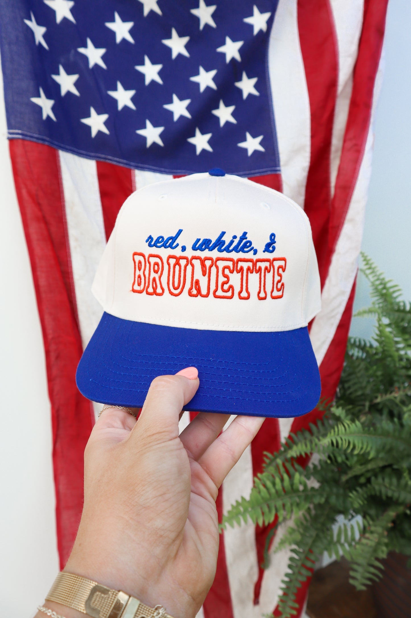 Red White & Brunette Trucker