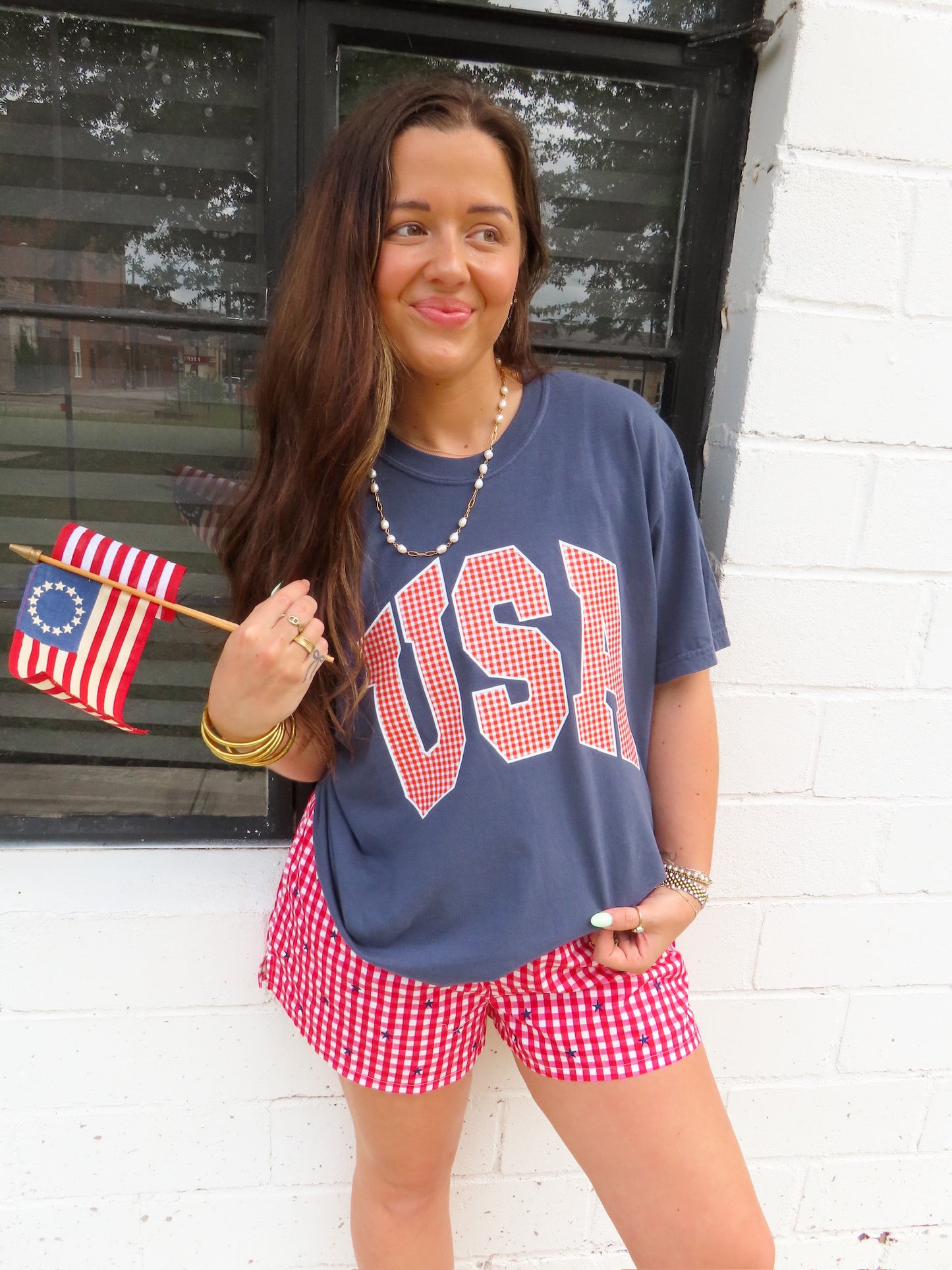 Gingham USA Tee